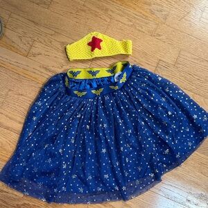 Wonder Women Blue gold Skirt tutu and Headband Hanna Andersson 140 10 elastic